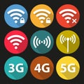 Wifi and wireless icon set for remote internet access. Podcast vector symbols. 3G, 4G and 5G technology signs. Royalty Free Stock Photo